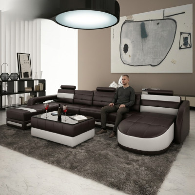 Canapé en cuir avec USB Canapé d'angle Conception Paysage de vie Designer Canapé Canapé Siège en forme de U