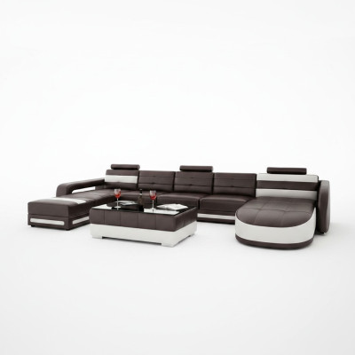 Canapé en cuir avec USB Canapé d'angle Conception Paysage de vie Designer Canapé Canapé Siège en forme de U