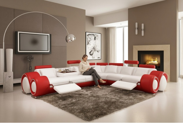 Canapé en cuir avec USB, canapé d'angle de paysage vivant, suite d'angle, design moderne de canapé A1163.