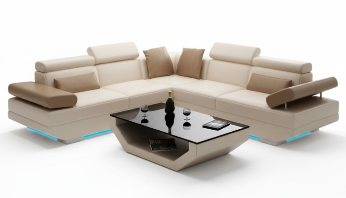 Canapé en cuir Canapé avec USB Paysage vivant Canapé d'angle Suite Design Canapé moderne