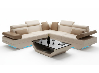 Canapé en cuir Canapé avec USB Paysage vivant Canapé d'angle Suite Design Canapé moderne