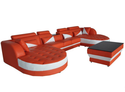 Canapé d'angle en cuir moderne Canapé d'angle rembourré Salon Canapé d'angle en U Paysage vivant USB
