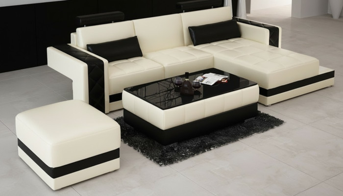 Canapé en cuir avec USB. Paysage vivant Canapé d'angle Suite d'angle Design Canapé moderne L6010D