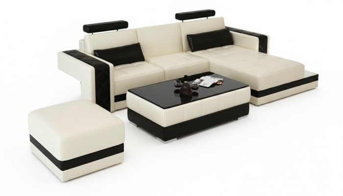 Canapé en cuir avec USB. Paysage vivant Canapé d'angle Suite d'angle Design Canapé moderne L6010D