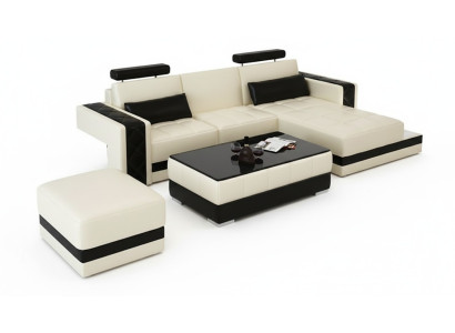 Canapé en cuir avec USB. Paysage vivant Canapé d'angle Suite d'angle Design Canapé moderne L6010D