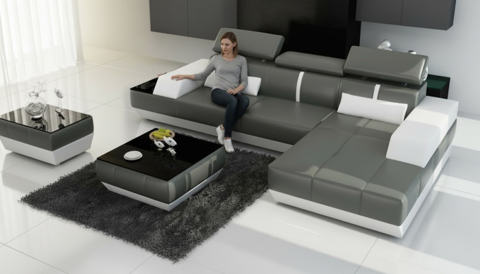 Canapé en cuir Canapé avec USB, Canapé d'angle de paysage vivant Suite de canapé Design Moderne Canapé K5015C