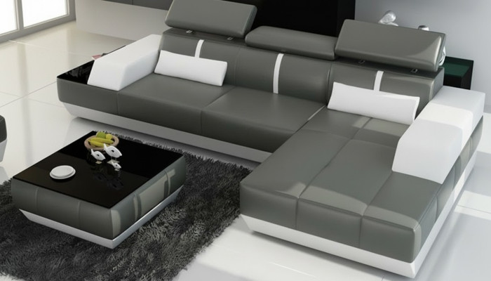 Canapé en cuir Canapé avec USB, Canapé d'angle de paysage vivant Suite de canapé Design Moderne Canapé K5015C