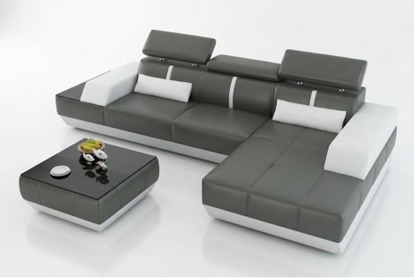 Canapé en cuir Canapé avec USB, Canapé d'angle de paysage vivant Suite de canapé Design Moderne Canapé K5015C
