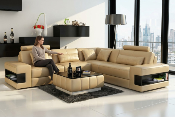 Canapé en cuir avec USB Salon Paysage Canapé d'angle Suite d'angle Design Moderne Canapé L6014B