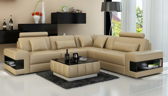 Canapé en cuir avec USB Salon Paysage Canapé d'angle Suite d'angle Design Moderne Canapé L6014B