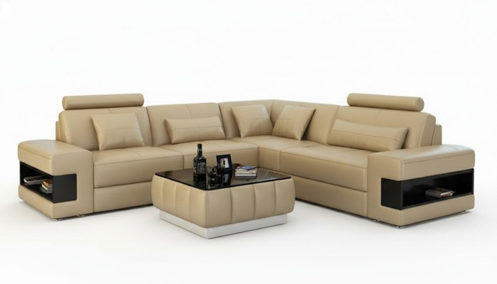 Canapé en cuir avec USB Salon Paysage Canapé d'angle Suite d'angle Design Moderne Canapé L6014B