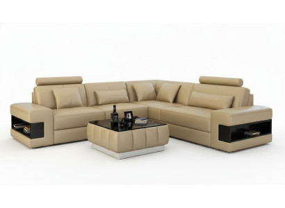 Canapé en cuir avec USB Salon Paysage Canapé d'angle Suite d'angle Design Moderne Canapé L6014B