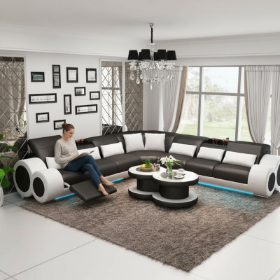 Paysage vivant Designer Sofa avec USB Grand Canapé en cuir rembourré Canapés d'angle Eck Noir