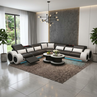 Paysage vivant Designer Sofa avec USB Grand Canapé en cuir rembourré Canapés d'angle Eck Noir