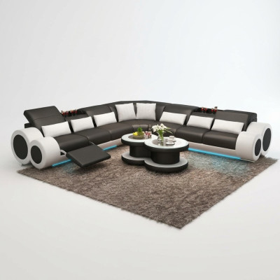 Paysage vivant Designer Sofa avec USB Grand Canapé en cuir rembourré Canapés d'angle Eck Noir