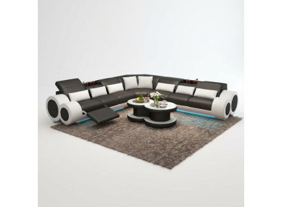 Paysage vivant Designer Sofa avec USB Grand Canapé en cuir rembourré Canapés d'angle Eck Noir