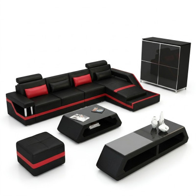 Canapé d'angle de designer Canapé de coin Salon Grand canapé en cuir moderne avec USB HAMBURG III