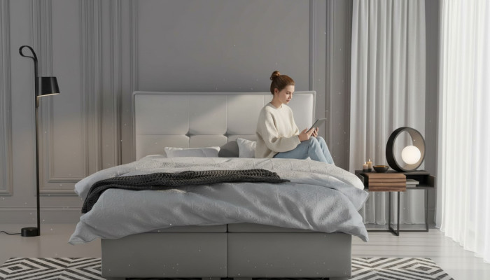 Lit boxspring Hotel Double Textile Gris Lits de luxe Fonction de base de lit rembourré