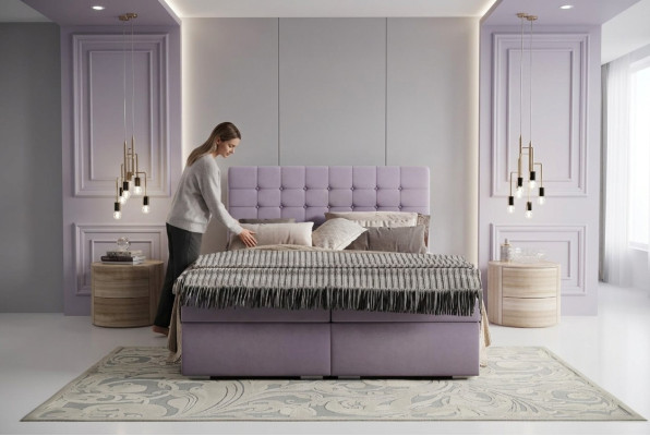 Ensemble complet Matelas & surmatelas Lit à sommier tapissier rose 180x200cm