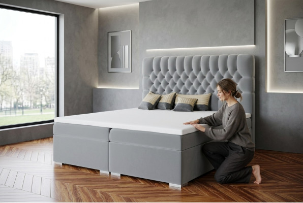 Boxspring lit hôtel double Chesterfield lits de luxe tissu coffre fonction
