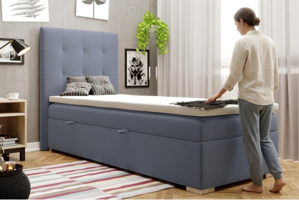 Lit de printemps de luxe pour hôtel Lits de base de fonction rembourrés 90x200cm Bleu nouveau