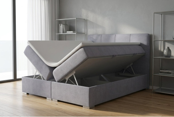 Lit double d'hôtel Boxspring en textile de luxe avec fonction de sommier rembourré neuf.