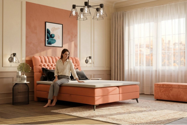 Lit à sommier coffre Chesterfield Double Lit design Tissu Boîte Fonction Hôtel