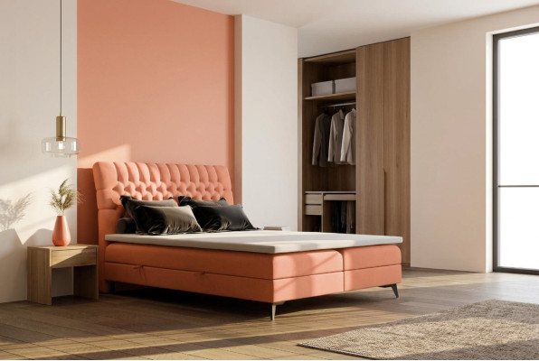 Lit à sommier coffre Chesterfield Double Lit design Tissu Boîte Fonction Hôtel