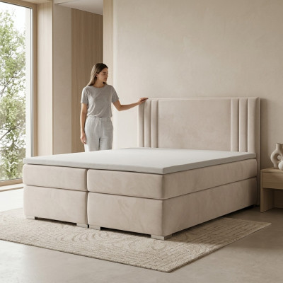 Lit Boxspring Hôtel Lit Double Lits de Luxe Sommier Tapissier Fonction sommier Beige