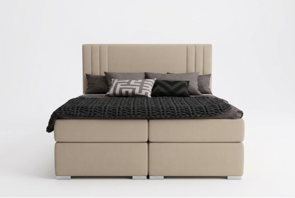 Lit Boxspring Hôtel Double Beige Textile Lits de Luxe Rembourrage Fonction du Sommier