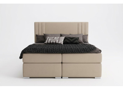 Lit Boxspring Hôtel Double Beige Textile Lits de Luxe Rembourrage Fonction du Sommier