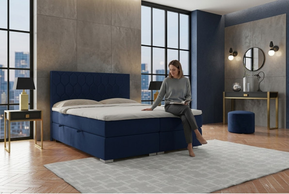 Lit Boxspring Design Hôtel Velours Lits de Luxe Sommier tapissé Lit Double de Fonction