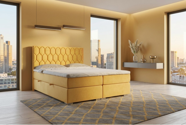 Lit Boxspring Hôtel Double de Luxe, Lits Rembourrés Fonction coffre en Velours Jaune