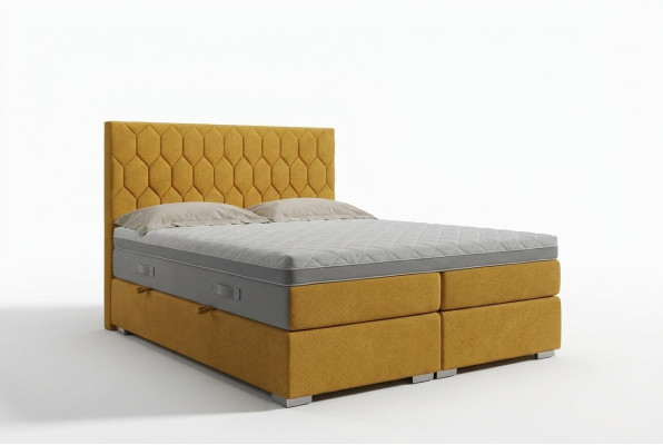 Lit Boxspring Hôtel Double de Luxe, Lits Rembourrés Fonction coffre en Velours Jaune