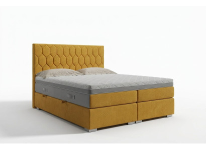Lit Boxspring Hôtel Double de Luxe, Lits Rembourrés Fonction coffre en Velours Jaune