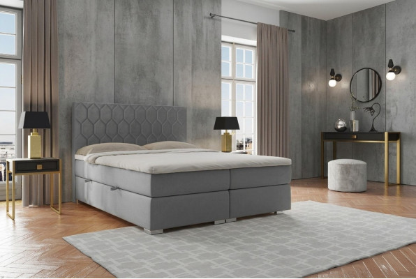 Lit Boxspring Hôtel Double 180x200cm Lits de Luxe Rembourrage Fonction Boîte Gris