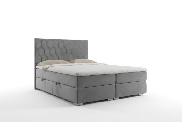 Lit Boxspring Hôtel Double 180x200cm Lits de Luxe Rembourrage Fonction Boîte Gris