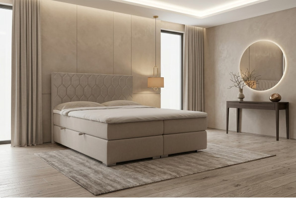Lit Boxspring Hôtel Luxe Lits Revêtement Fonction Boîte Beige Double 180x200