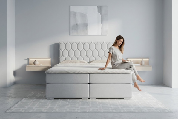 Lit Boxspring Design hôtel Luxe en Velours Base de lit rembourrée Fonction Double