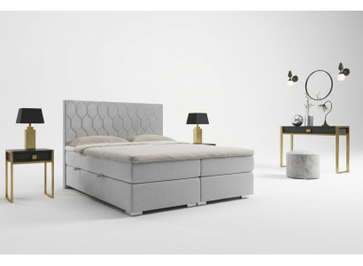 Lit Boxspring Design hôtel Luxe en Velours Base de lit rembourrée Fonction Double