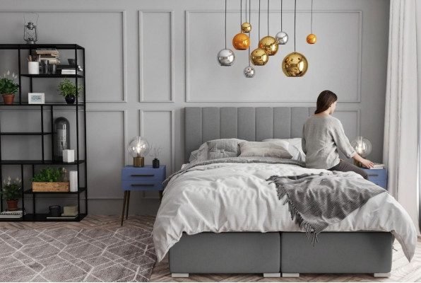 Lit Boxspring Chambre Double Lits Design Rembourrage Boîte Fonction Gris