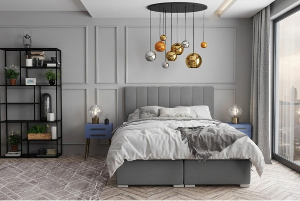 Lit Boxspring Chambre Double Lits Design Rembourrage Boîte Fonction Gris