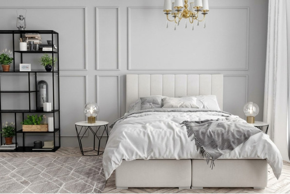 Boxspring lit Hôtel Double Lits de Luxe Base de lit rembourrée Fonction Beige nouveau