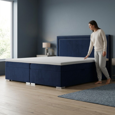 Boxspring Bed Hotel Double Design Beds Luxury Upholstery Box Function Blue new  Lit en bois de lit double Design Hotel Lits d'hôtel de luxe Rembourrage Fonction Boîte Bleu nouveau