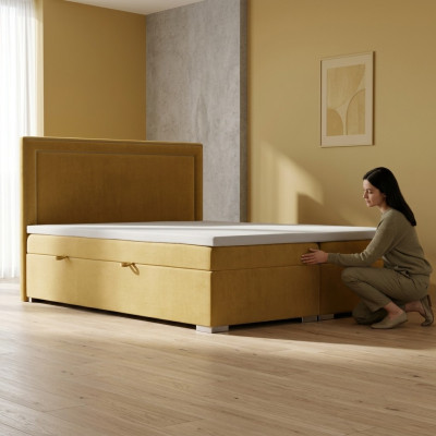 Boxspring Design Lit Hôtel Double Lits Luxe Lit Rembourré Lit Base Fonction Jaune