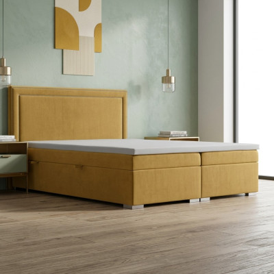 Boxspring Design Lit Hôtel Double Lits Luxe Lit Rembourré Lit Base Fonction Jaune