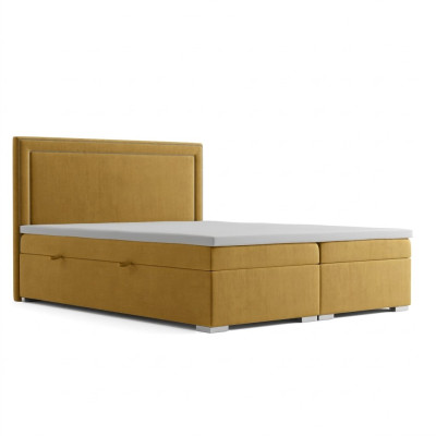 Boxspring Design Lit Hôtel Double Lits Luxe Lit Rembourré Lit Base Fonction Jaune