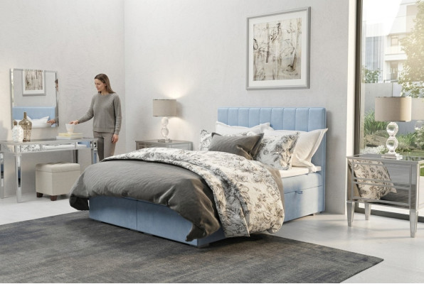 Lit Boxspring Hôtel Double Blue Velvet Luxe Lits Sommiers tapissiers 180x200