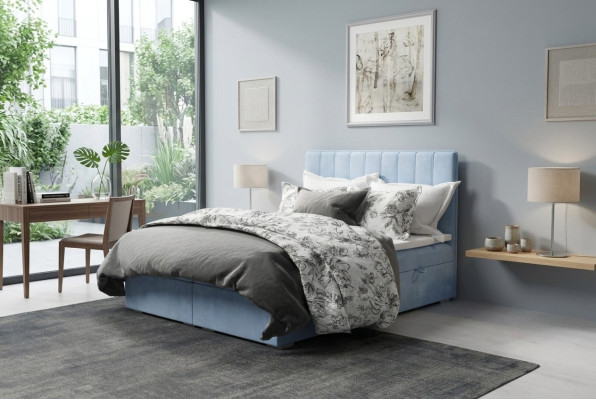 Lit Boxspring Hôtel Double Blue Velvet Luxe Lits Sommiers tapissiers 180x200