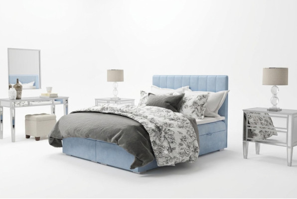 Lit Boxspring Hôtel Double Blue Velvet Luxe Lits Sommiers tapissiers 180x200